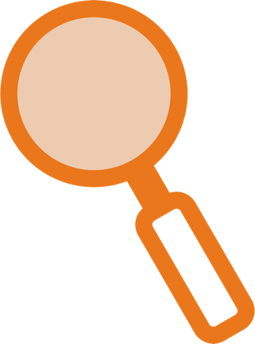 An orange icon of a magnifying glass.