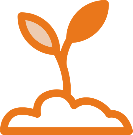 An orange icon of a plant sprouting from the ground.