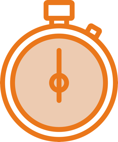 An orange icon of a stopwatch.